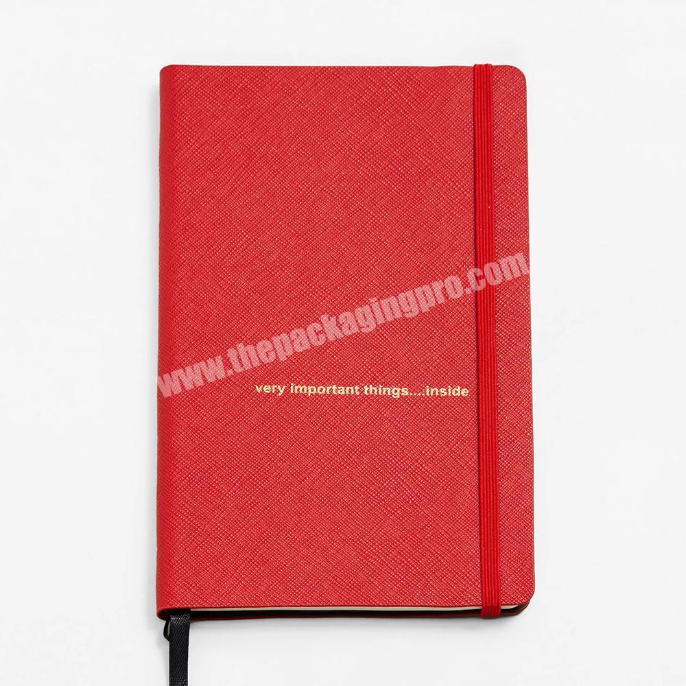 Custom Red Hardcover A5 Saffiano Pu Leather Undated Notebook Diary Blank Page Agenda