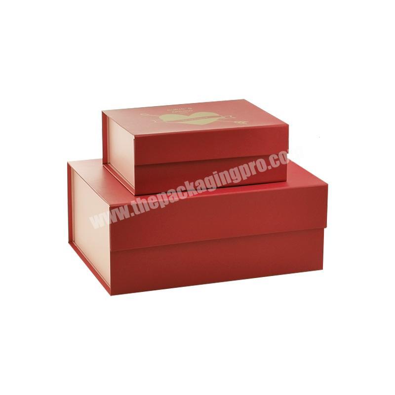 Custom red magnetic foldable gift box book shape rigid folding paper box with christmas