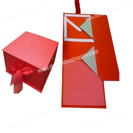 Custom Red Ribbon China Style Paper Luxury  Professional  Magneic Cardboard Gift Folding Box Packaging
