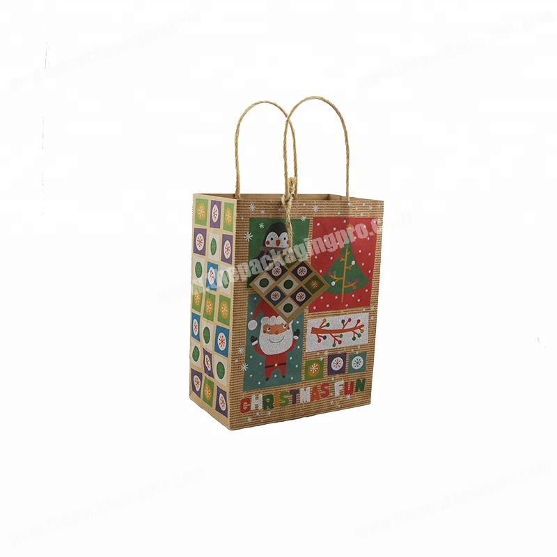 custom retail Christmas gift brown craft kraft paper shopping  bag with handle