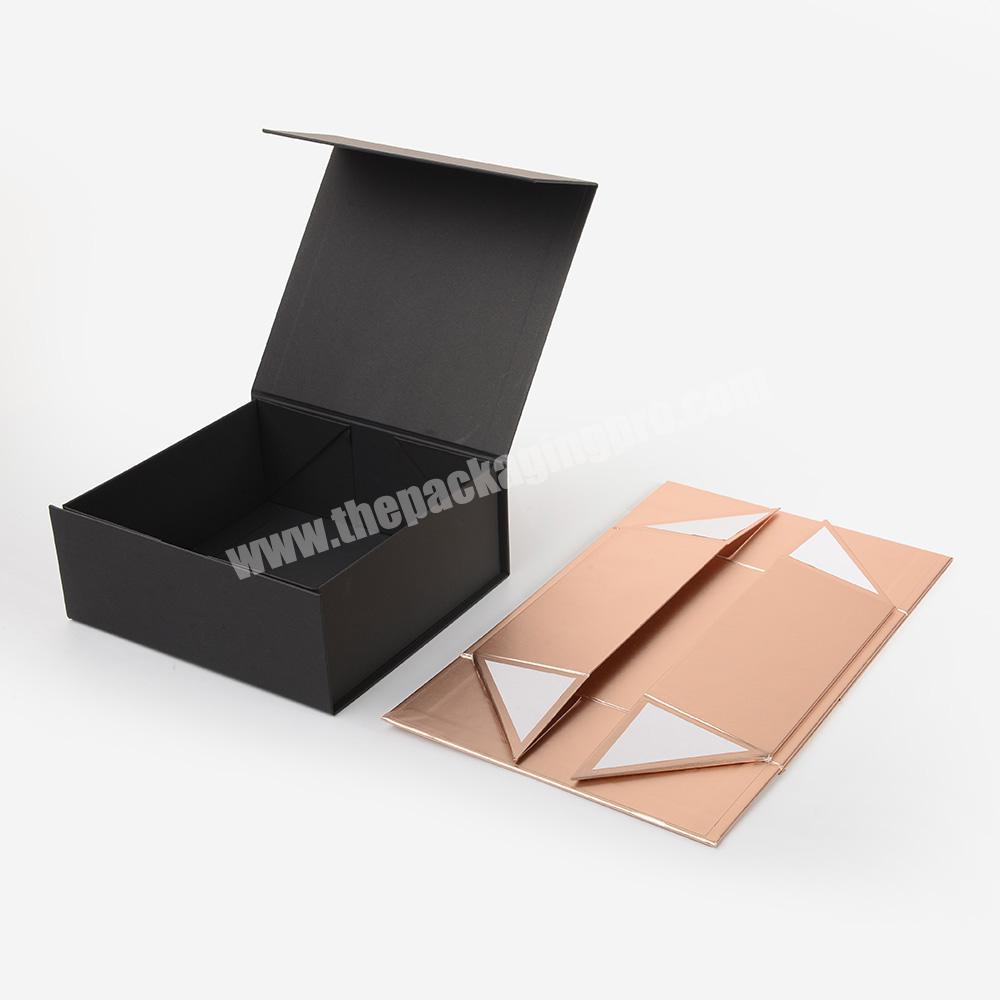 Custom Retail Clothing Printed Package Paperboard Champagne Gold Paper Magnetic Folding Gift Box