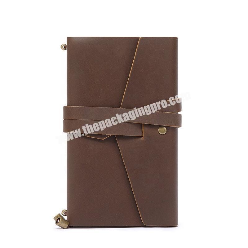 Custom Retro Design B6 Mini Self Care Journal Motivation Traveler Diary Bookmark Inner Pocket Leather Notebook With Belt Closure