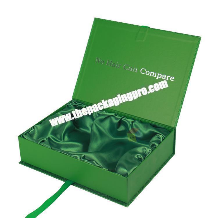 custom ribbon closure packaged human hair box with satin lined