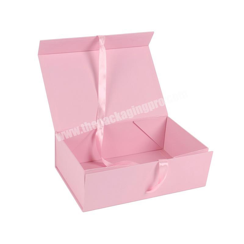Custom ribbon closure paper magnetic gift packaging box design with logo