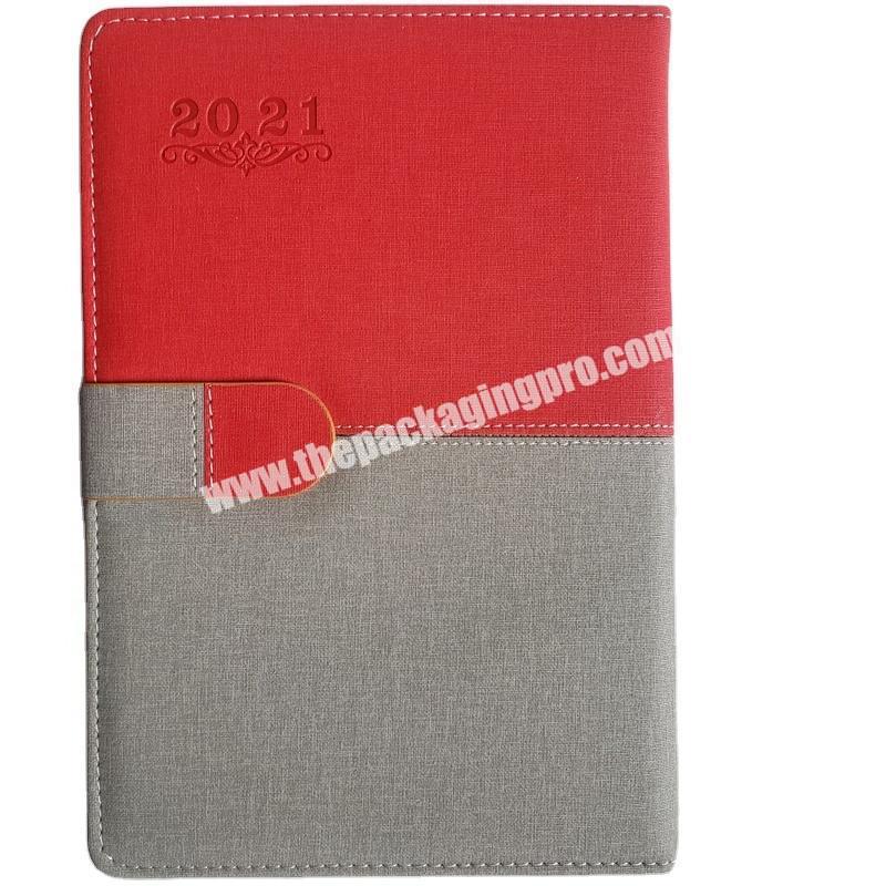 Custom Right To Left Arabic 2021 Planner Diary A5 Black Blue Red Embossed Logo Thermo PU Leather Notebook With Magnetic Buckle