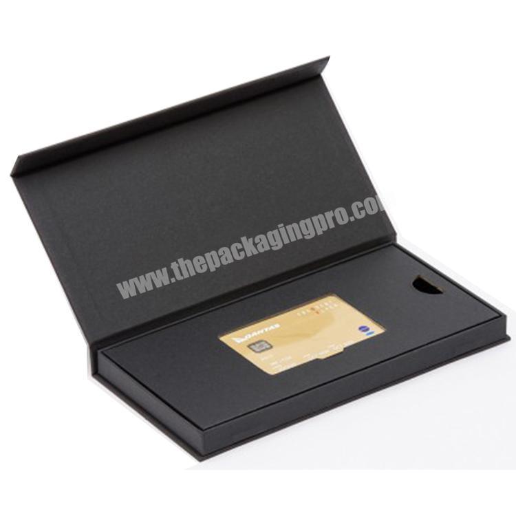 custom rigid book shape black cardboard packaging credit vip card gift box