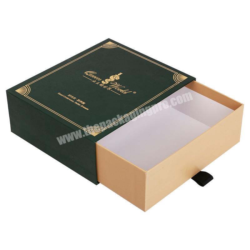 Custom Rigid Cardboard Gold Foil Embossing Logo Bikini Bra Underwear clothing Paper Drawer Packaging Box