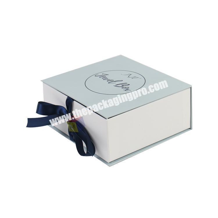 custom rigid cardboard packaging boxes jewels with ribbon