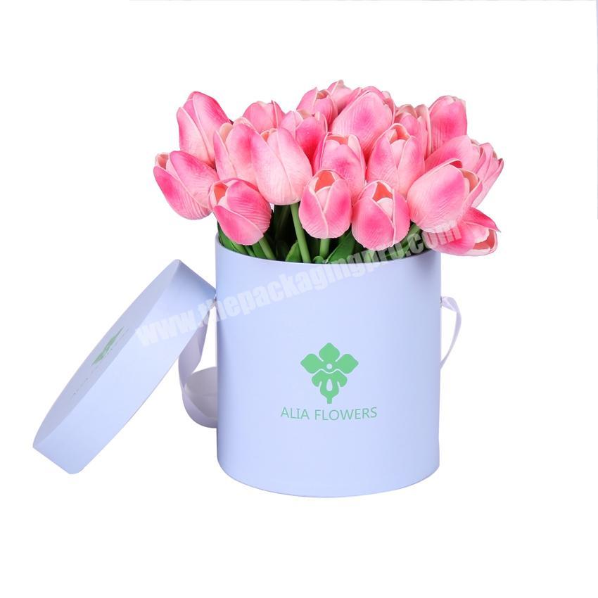 Custom rigid round paper flower packaging lid and base box