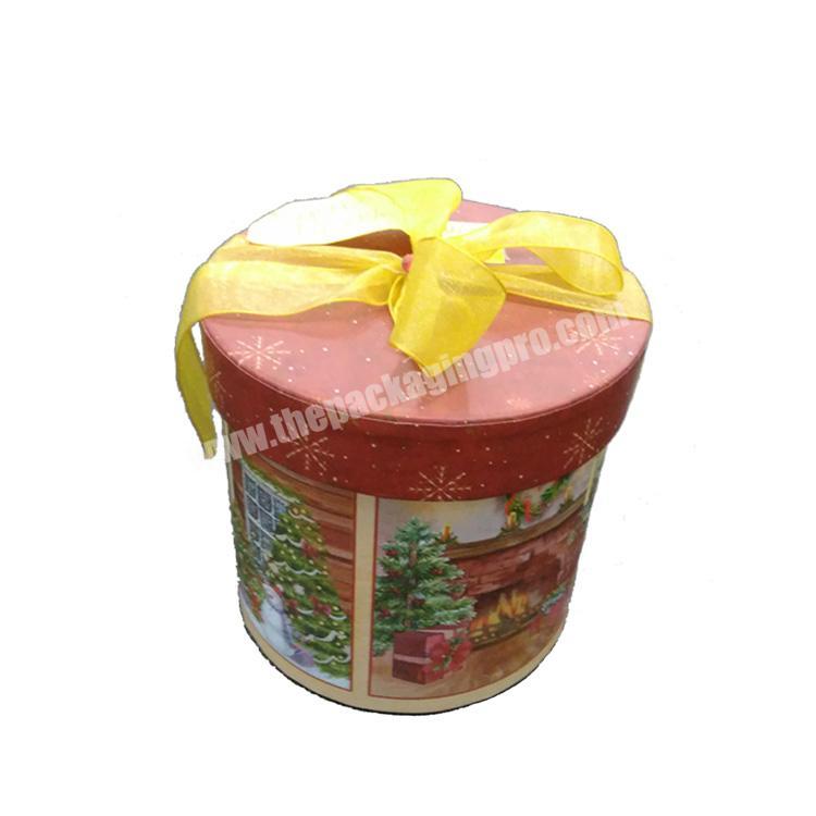 Custom round cardboard favor boxes packaging with ribbon