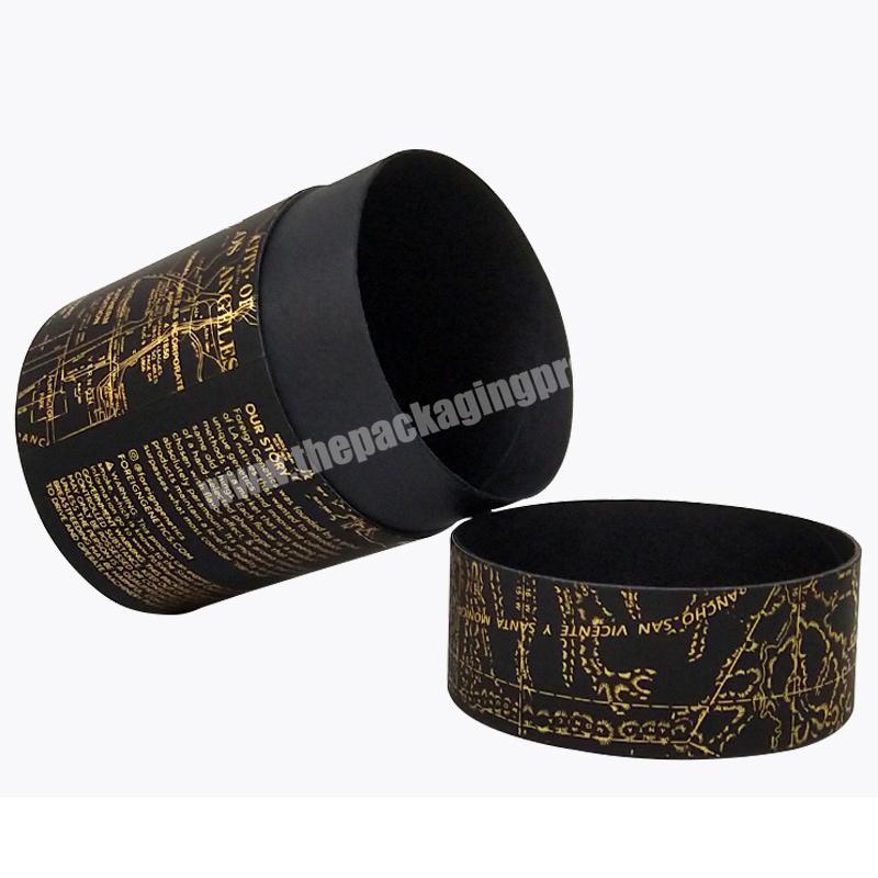 custom round gift boxes black box with gold printing paper tube packaging