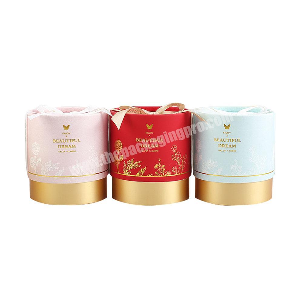 Custom Round Luxury Candle Hot Stamping Packaging Boxes With Ribbon