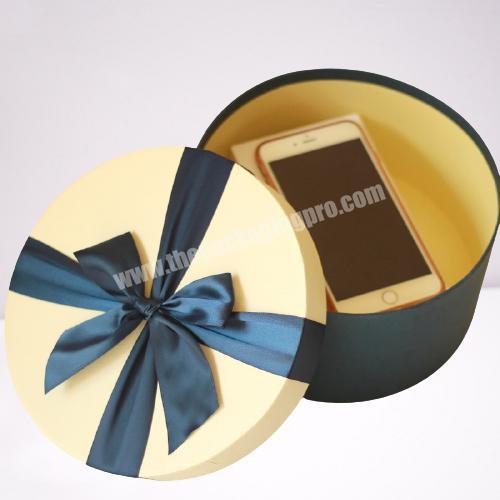 Custom round paper packaging box with ribbon
