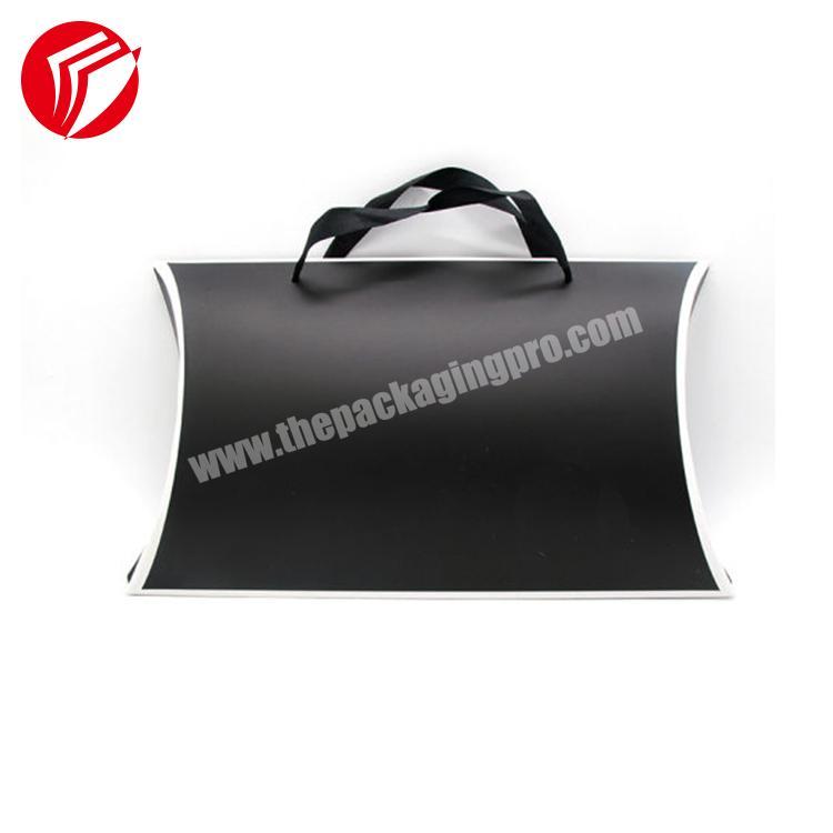 Custom Shopping Bags Black Paper Pillow Bag Packaging Gift Box with Handle