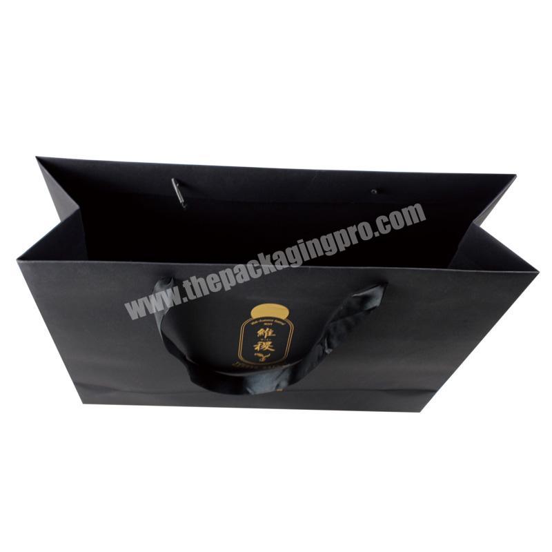Custom Shopping Ribbon Handle Hot Stamping Gold in Color Logo Paper Bag