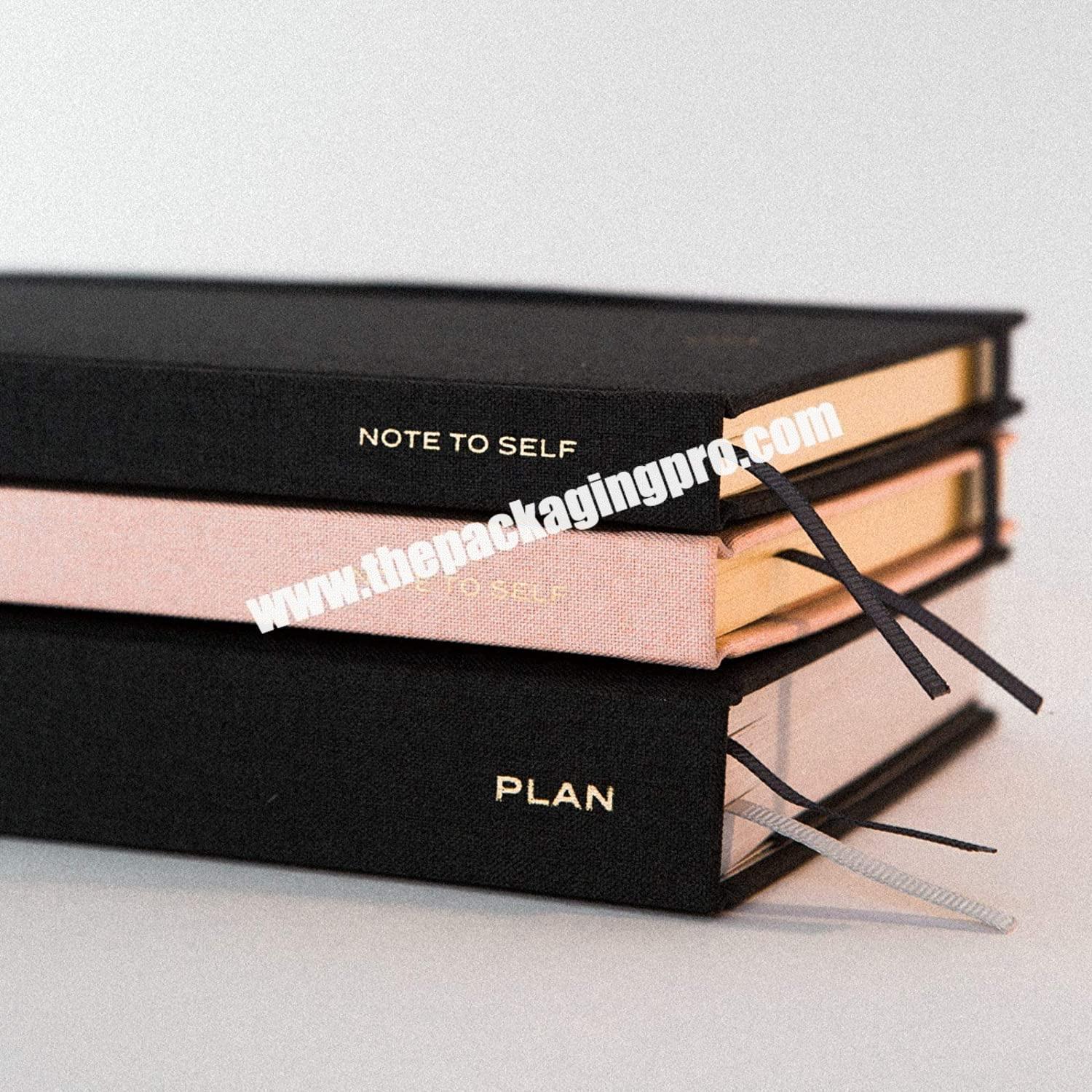 Custom Silk Ribbon Bookmark Fabric Linen Cover Hardcover Eco Notebooks A5 Rewritable Reusable Erasable Black Paper Planner