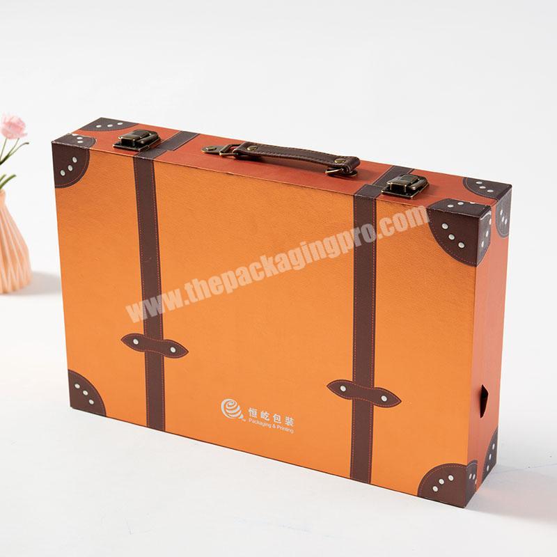 custom simple  case box organizer  storge case special art paper Travel Portable mooncake display Box with mental lock