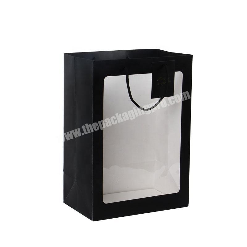 Custom Size High Quality Fashion Gift Flower Packaging Paper Bag With Pvc Transparent Window