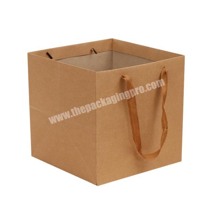 Custom Size Kraft Paper Flower Gift Paper Bag Supermarket Application Drinking Bag