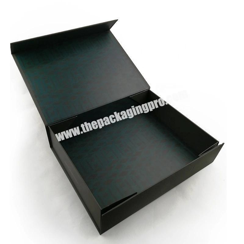 Custom Size Logo Printed Clothing Packaging Luxury Black Magnetic Folding Gift Box