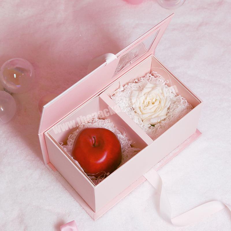Custom size small quantity wholesale pink blank white paper brownie chocolate apple packaging box with window