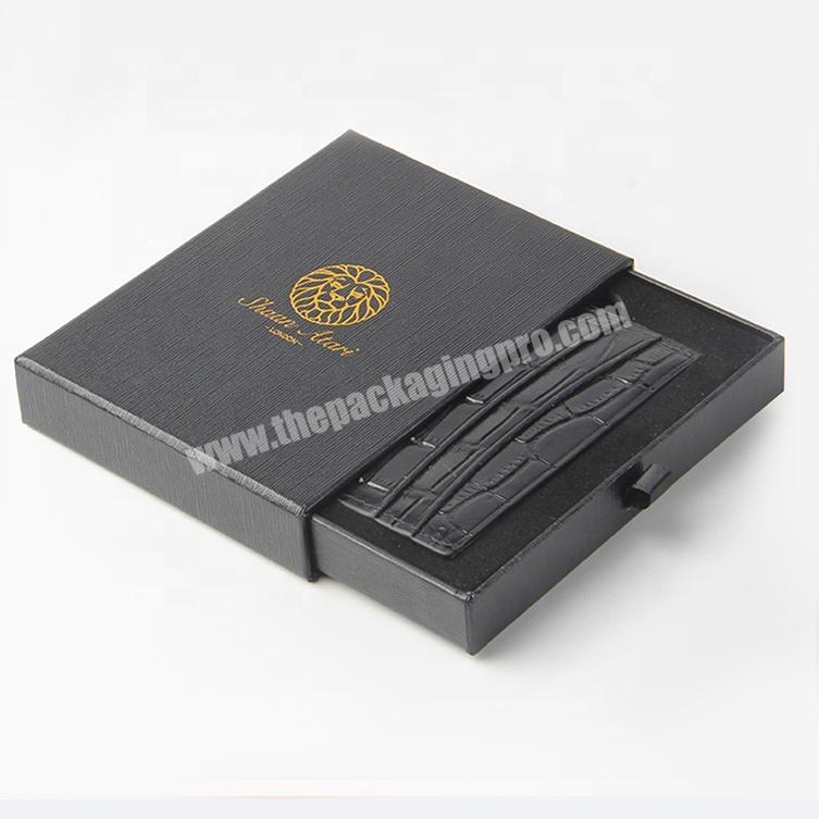 custom slide out drawer packaging black square cardboard men wallet box
