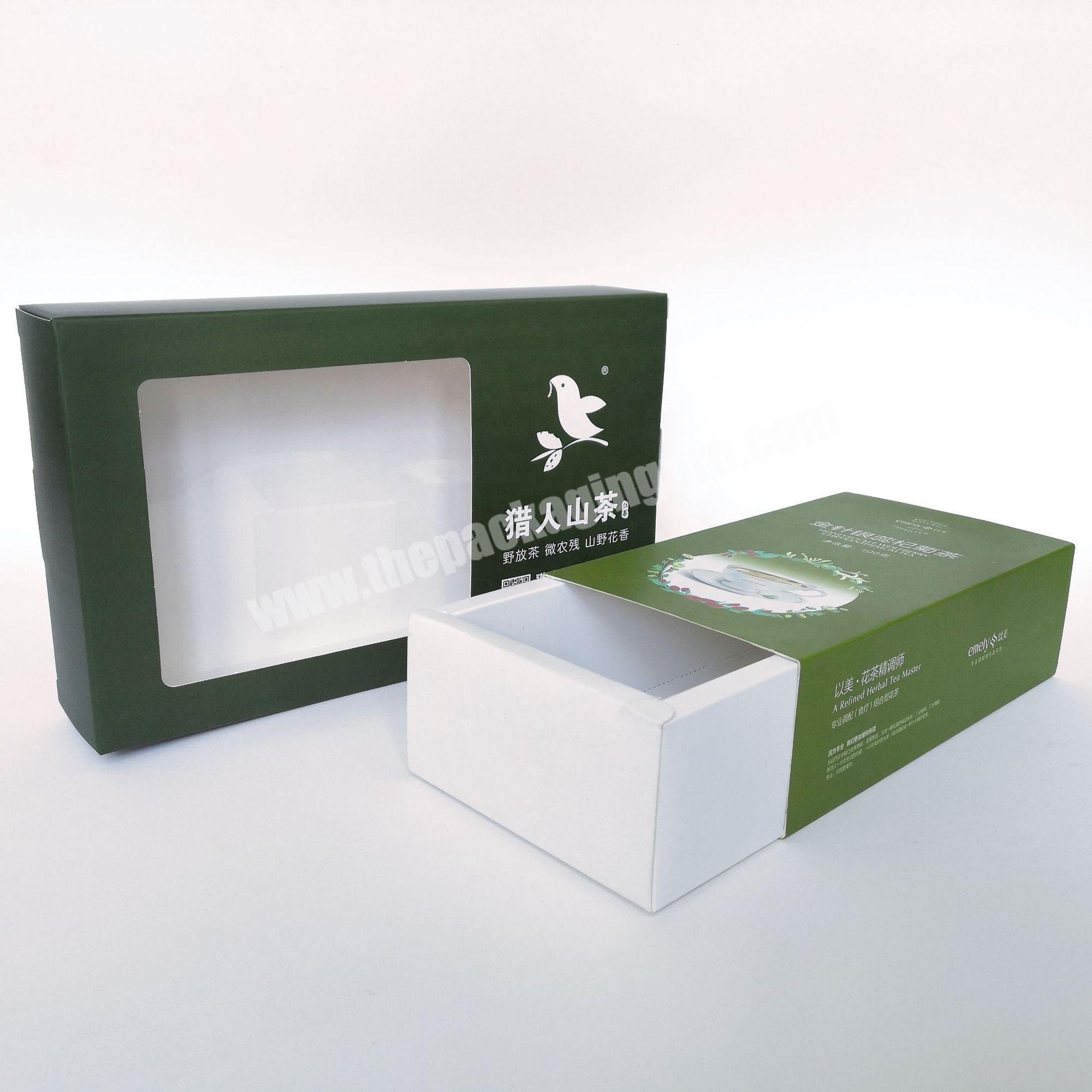 Custom Slider Tea  Paper Packaging Boxes with PVC window