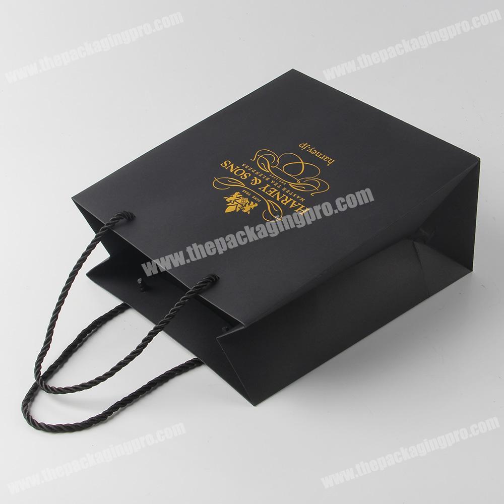 custom small fancy jewelry black paper gift bag with gold logo print