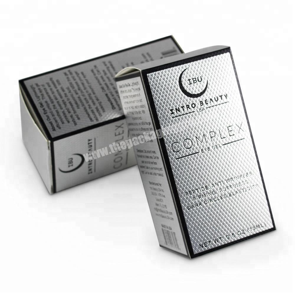 Custom small glossy art paper skincare bottle packaging box with embossing printing