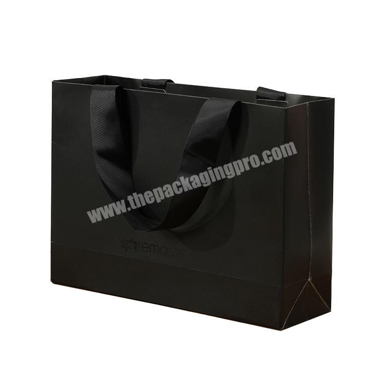 Custom Small Kraft Black Paper Bags with Handle Bow print Black Paper Bag With Rope for Gift Clothing Shopping Packaging Shoes