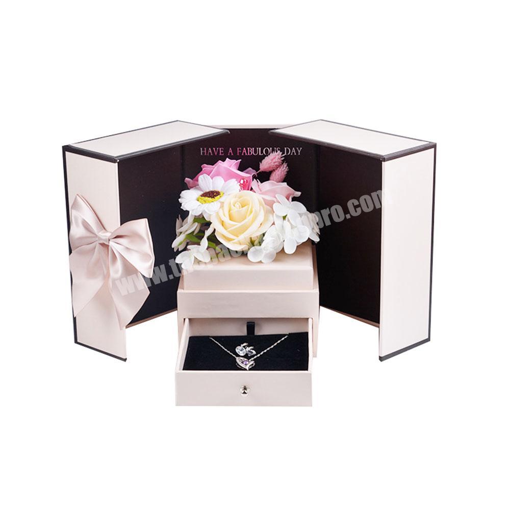 Custom soap rose flower jewelry ring gift pink box set