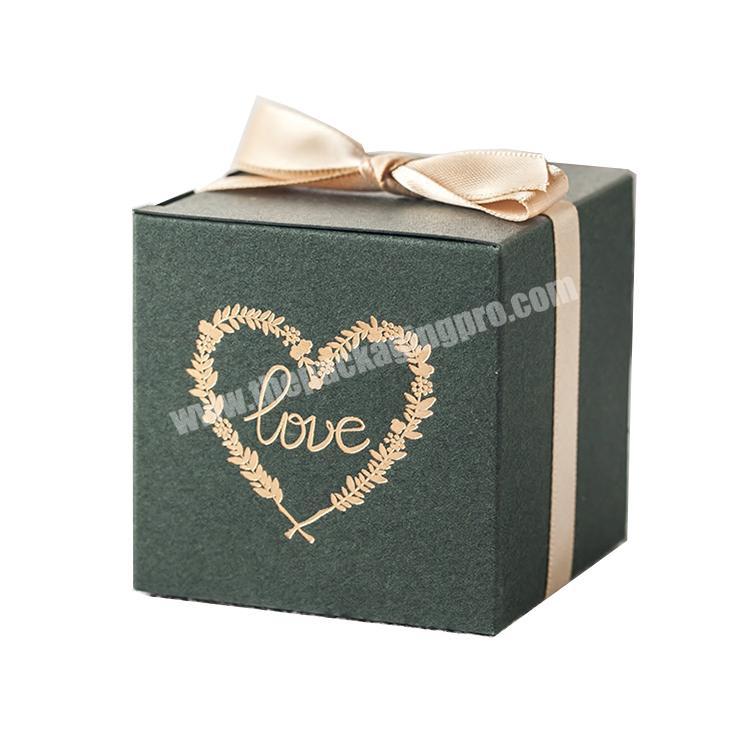 Custom square cardboard chocolate box wedding gift gold foil box candy with ribbon