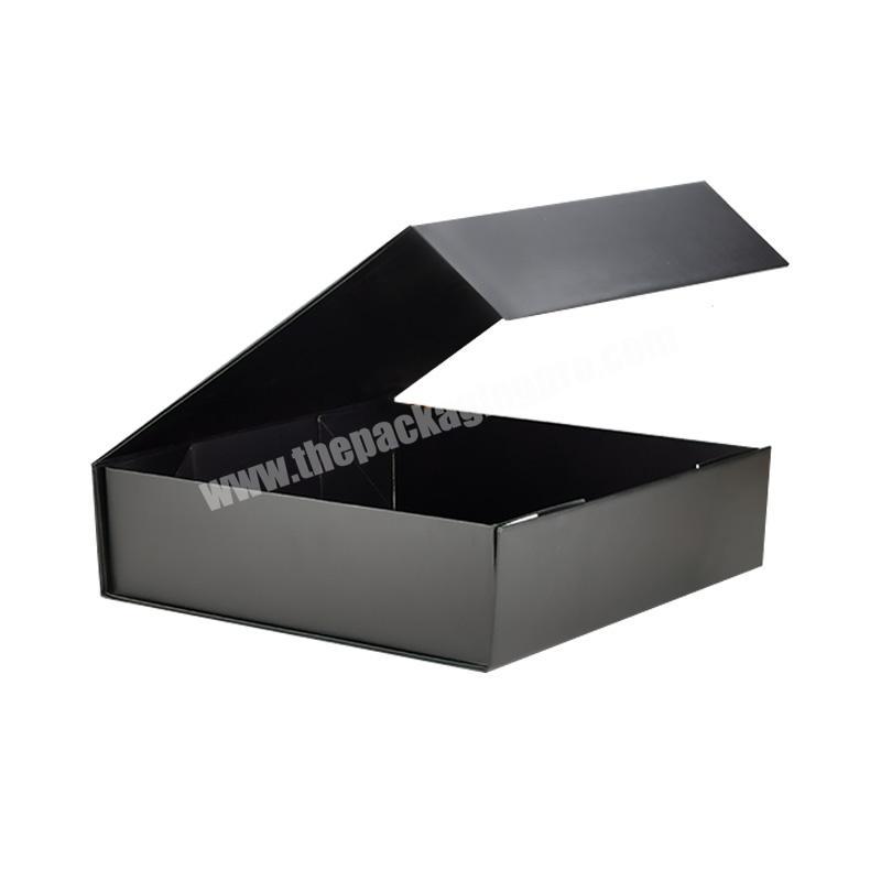 Custom square collapsible rigid black flap cardboard paper folding magnetic closure gift box