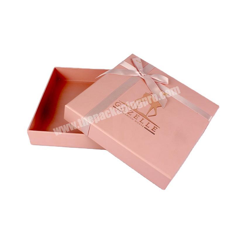 Custom Stamping Pink Cardboard Gift Box With Silk Ribbon