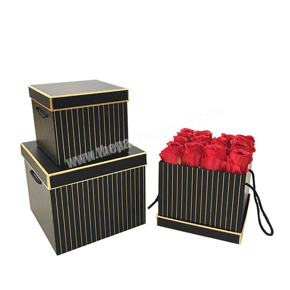 Custom stripe luxury square cardboard paper jewelry flower gift packaging box