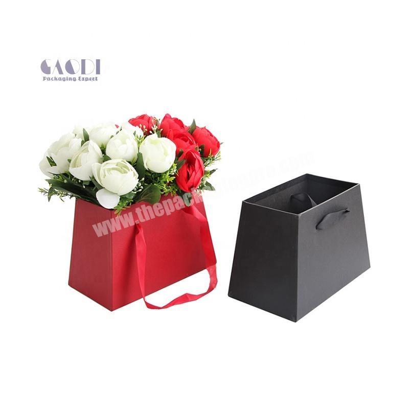 Custom Trapezoid Shape Florist Cardboard Flower Gift Packaging Box With Handle