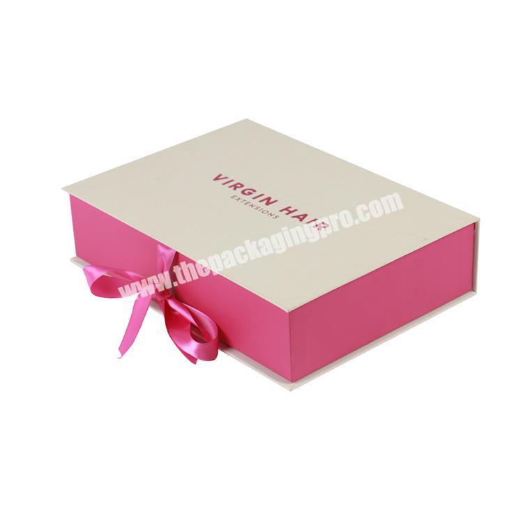 custom unique ribbon closure hair package box with logo