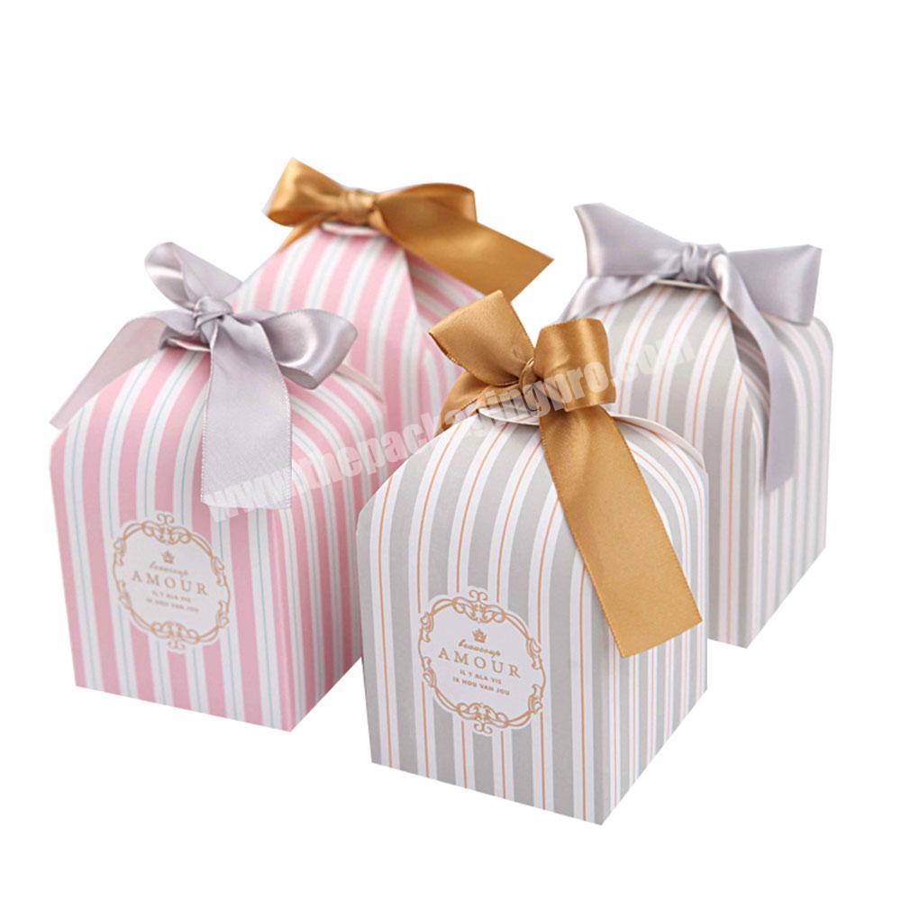 Custom wedding candy gift paper box with ribbon