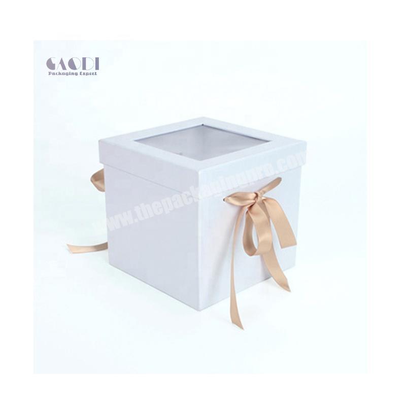Custom White Luxury Square Cardboard Paper Flower Gift Packaging Box Set With Lid