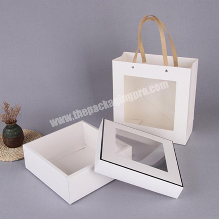 Custom whiteblackpinkorange Square Cardboard folding Gift Box with clear lid and  bag