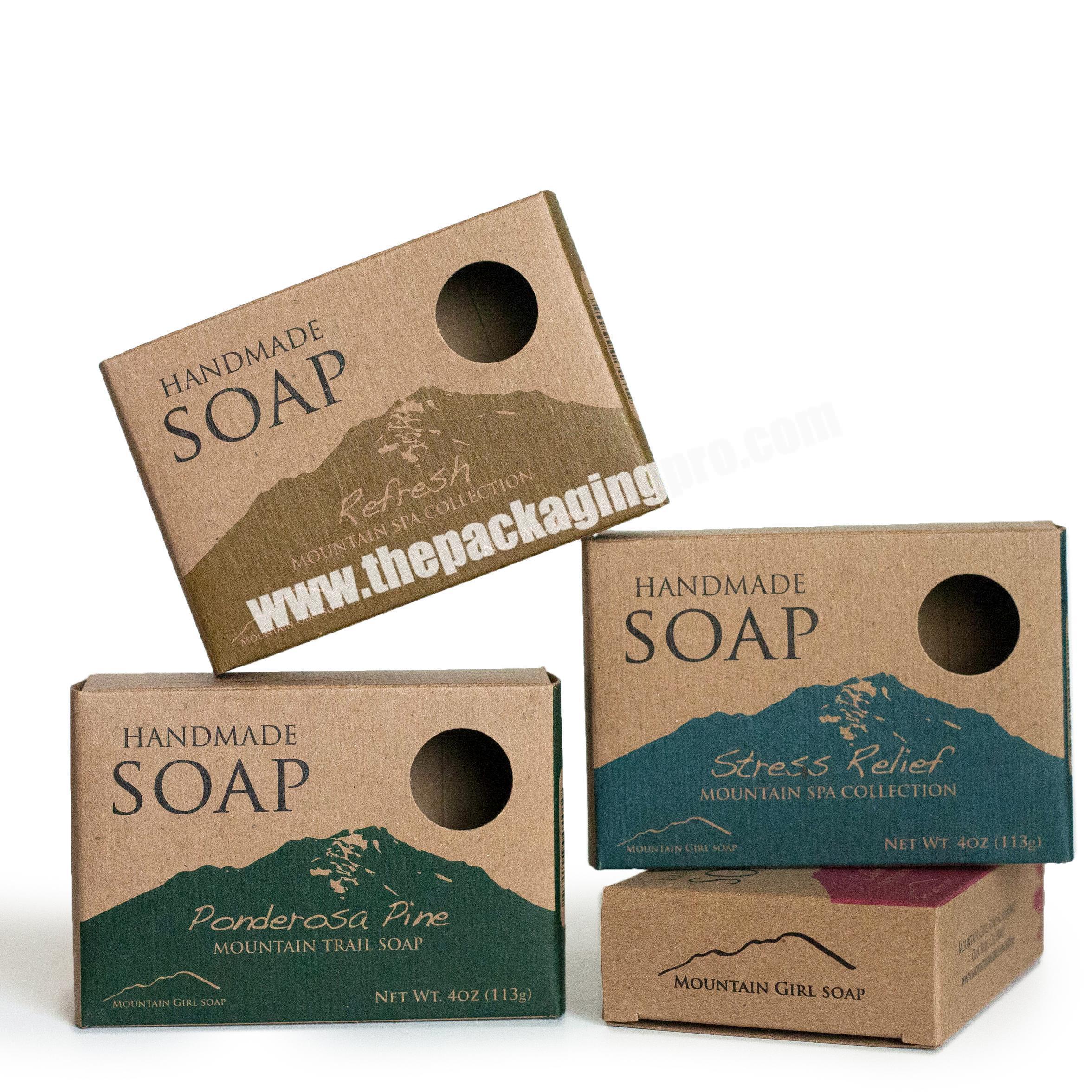 Custom Wholesale Brown Kraft Handmade Paper round soap box packaging