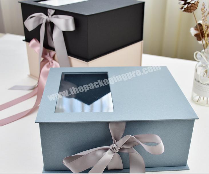 Custom Wholesale Luxury Foldable Butterfly ribbon Paper Gift Box with PVC Window for Flower Packaging