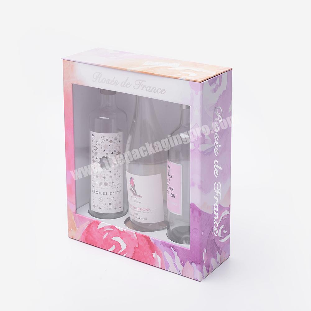 Custom Window Recycle Three Bottles Magnetic Cardboard Paper Gift Wine Box With Magnet