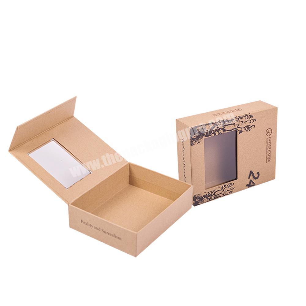 custom writing product packaging kraft brown paper box with pvc window box see through