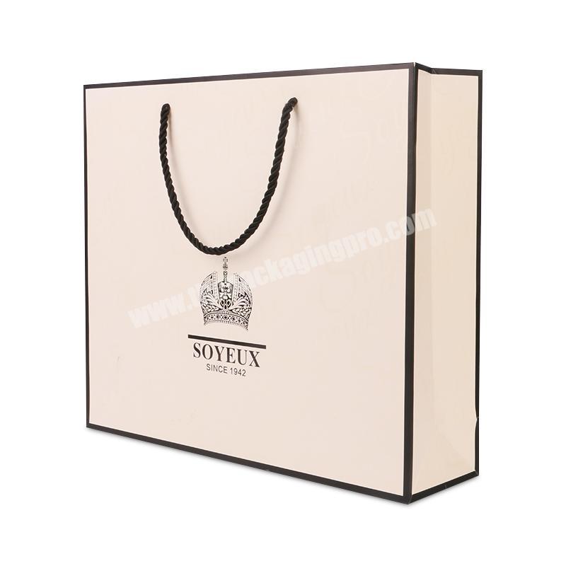 Custom your own logo black printing luxury shopping gift packaging paper bag with rope handle