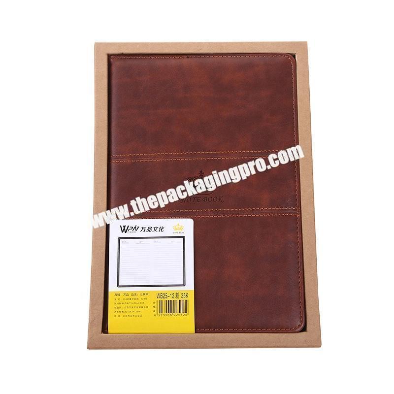 Customised 2021 A5 Office Diary Embossed Logo Brown Pu Leather Notebooks Promotional Luxury Business Gift Set Notebook With Box