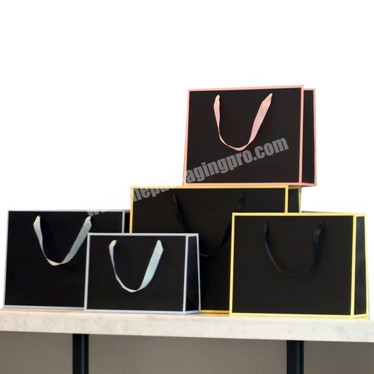 customised luxury clothing paper bags logo printing reinforced black shopping paper bag