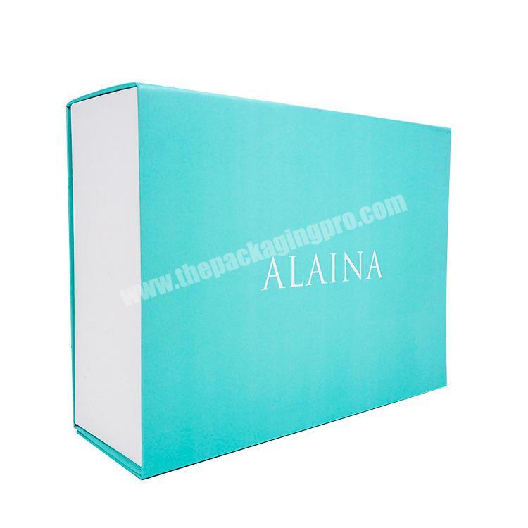 Customised Special Cyan Color Folding Luxury Brand Shop Dress Packing Boxes Paperboard Flat Pack Boxes With Logo Printing