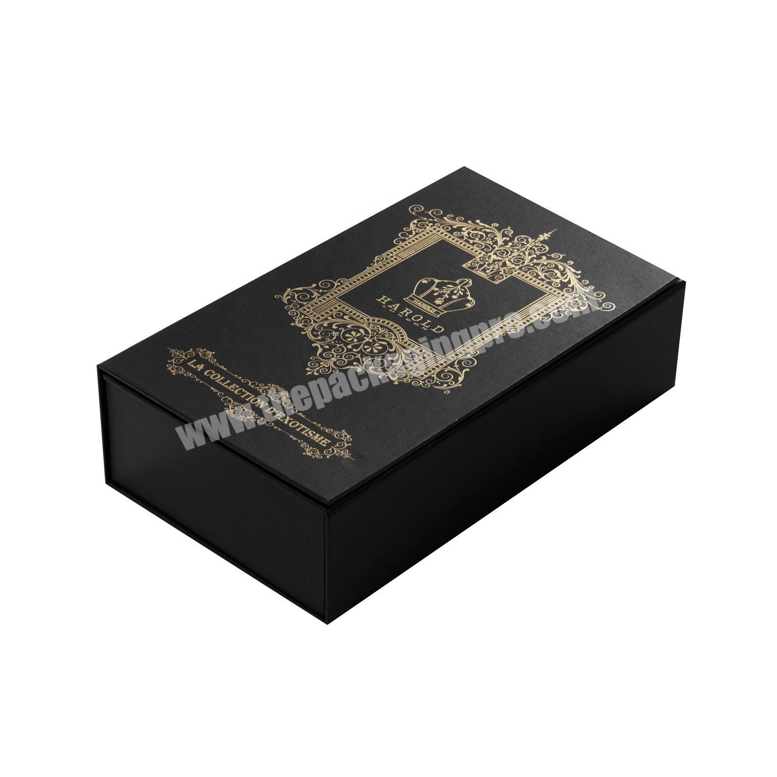 Customised Sponge Tray Rigid Paper Magnetic Closure Creative Black Flip Lid Luxury Bottle Unique Perfume Packaging Box