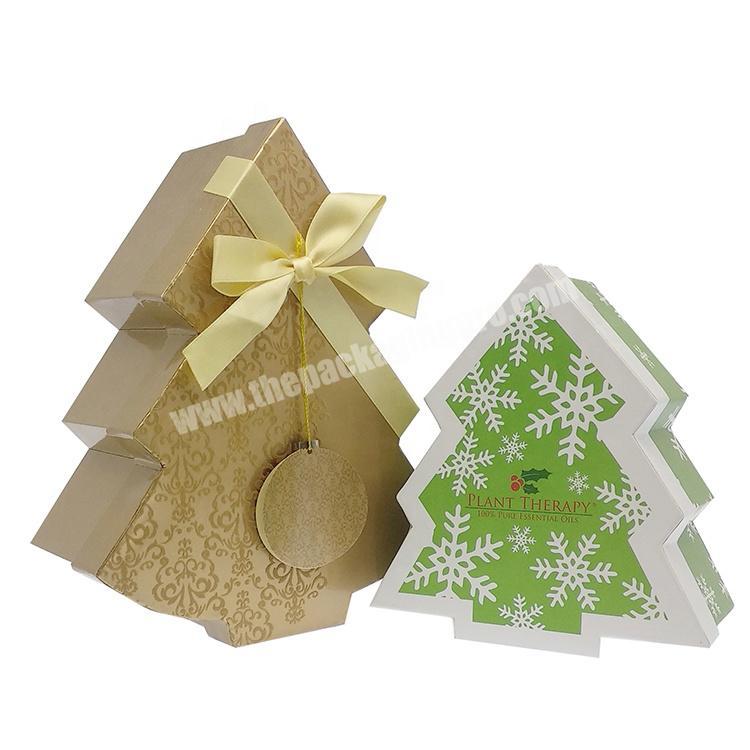 Customizable Christmas Tree Shape Gold Paper Hard Rigid Cardboard Festival Favor Gift Packaging Box